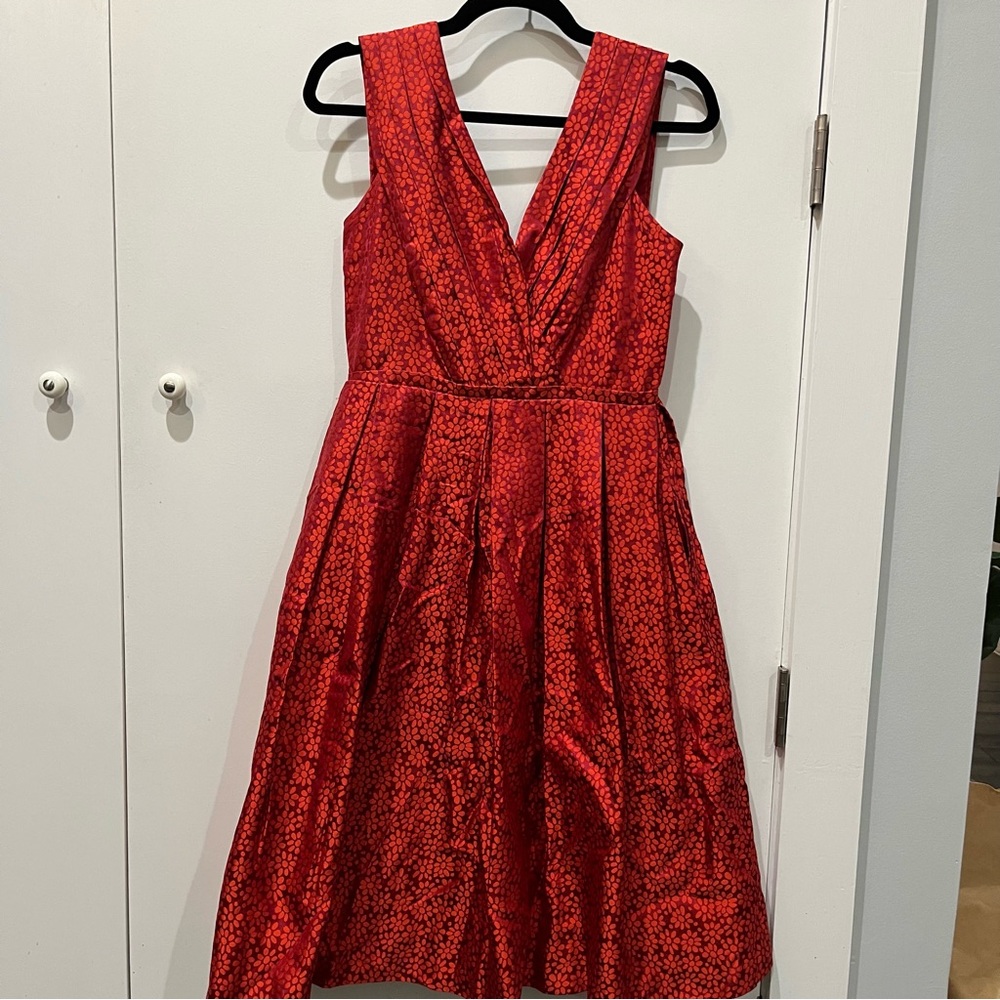 Ann Louise Roswald - Red Silk Dress w/ pockets - Size UK 10/USA 6